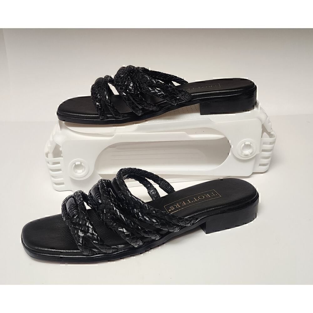 Trotters Jewel Vintage Black Leather Slide Flat Sandal Shoes Size 6.5M